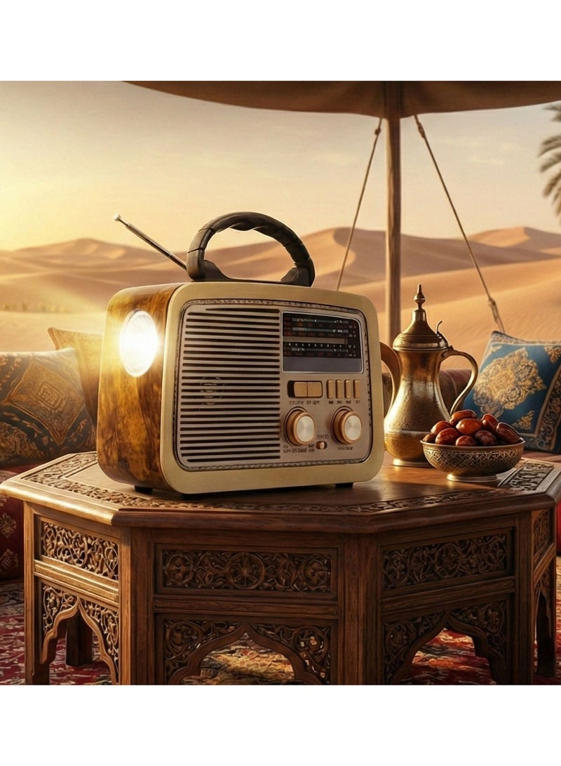 راديو محمول HI-FI بثلاث قنوات FM - AM - SW ذهبي/بني/أسود بلوتوث AUX بطاقة TF قرص فلاش USB - Image 4